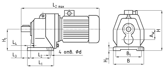 Габаритные и присоединительные размеры мотор-редуктора 4мц2с-80