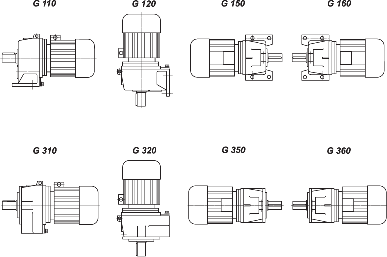 Конструктивные исполнения по способу монтажа мотор-редуктора 4мц2с-80