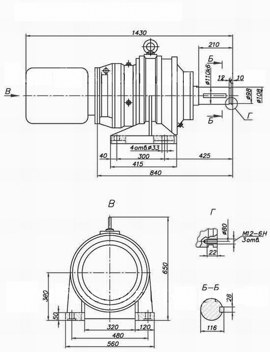 Габаритные и присоединительные размеры мотор-редуктора МР-355