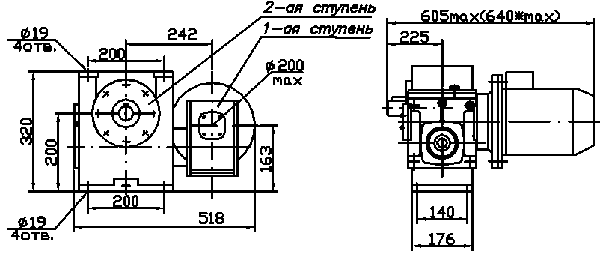 Габаритные и присоединительные размеры мотор-редуктора МЧ2-63/100